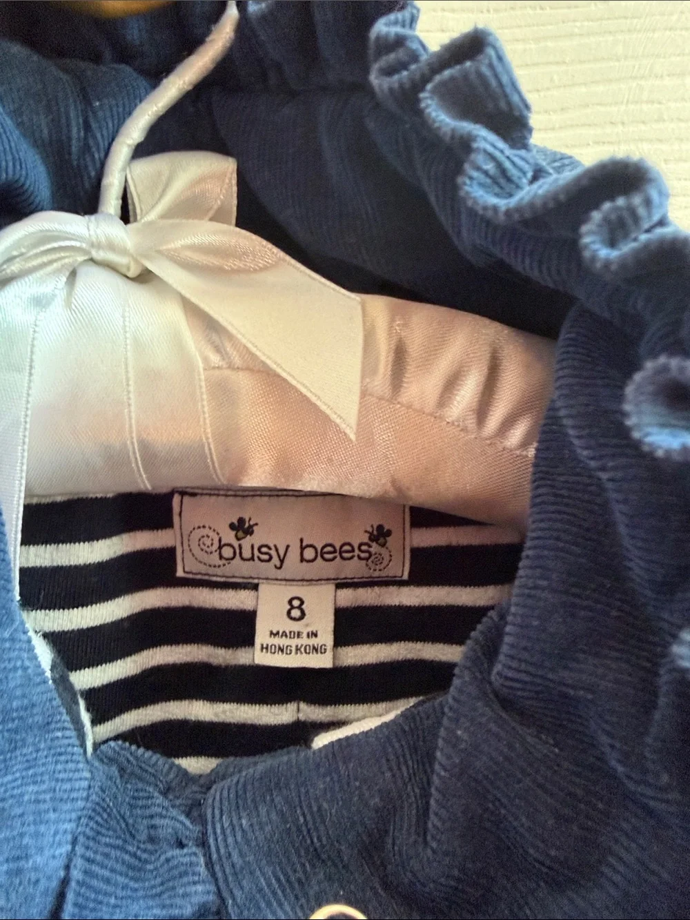Girls Navy Corduroy Navy Blue Ruffled Front Jacket